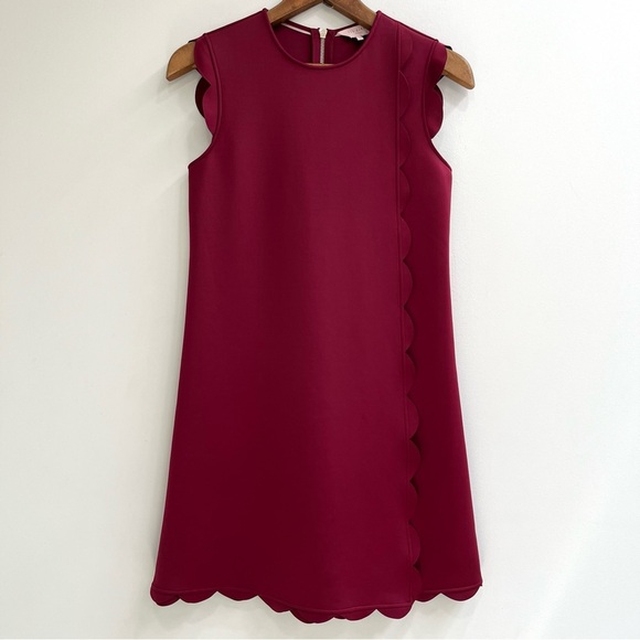 Ted Baker Women's Maroon Jasmint Scallop Overlay Shift Dress Size 1 US XS - Picture 3 of 16